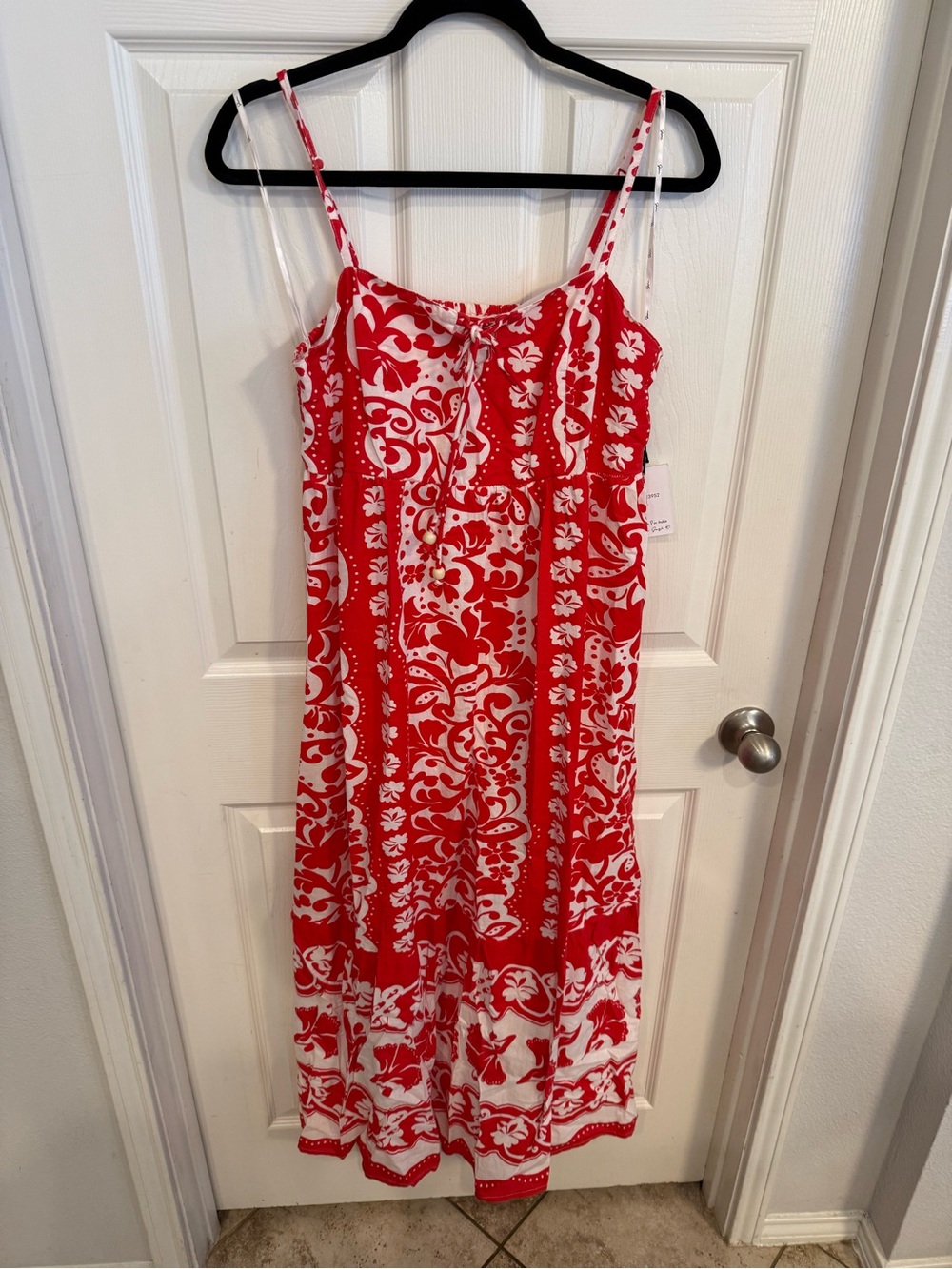 Japna Red and White Floral Maxi Dress with Spaghetti Straps